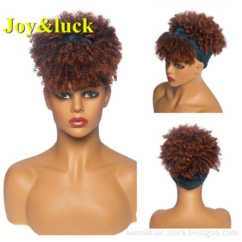 Wholesale Prices for Black Women Ladies Hair Ombre Grey Hairband Black Short Afro Kinky Curly Headband Wig Synthetic Hair Wigs